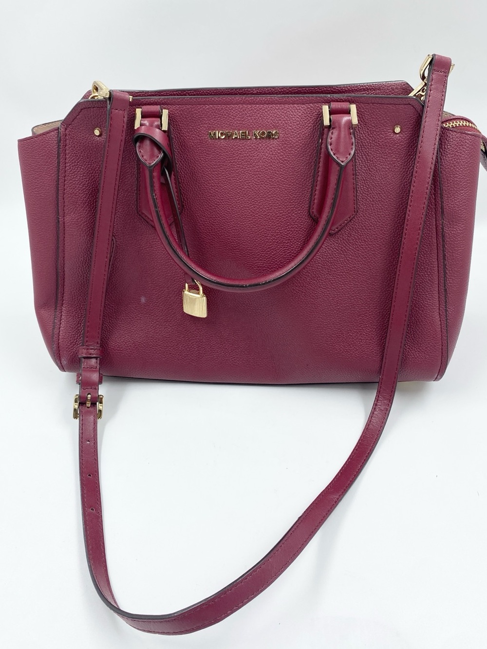 MK Michael Kors Leather Satchel Handbag Shoulder Bag Tote Purse Maroon